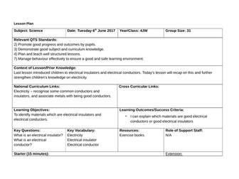 KS2 Science Lesson Plan - Electricity