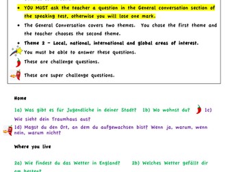 GCSE German AQA General Conversation Theme 2 - Questions and answers