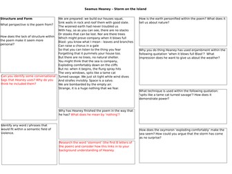 A3 Analysis Worksheet - 'Storm on the Island' Seamus Heaney
