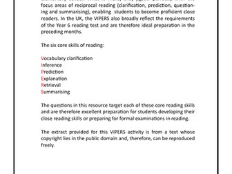 VIPERS Close Reading Questions SATs Resource to Practise Core Reading Skills #2 Alice in Wonderland
