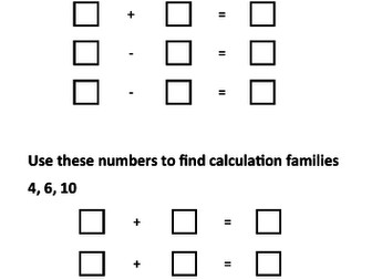 Calculation families/ inverse operation help sheet