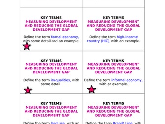 AQA GCSE Geography (2016) Measuring Dev. & Reducing the Dev. Gap revision flashcards