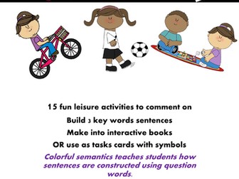BUNDLE: Leisure time photo/clipart colourful semantics task cards