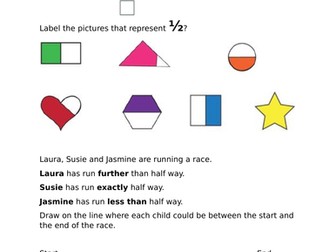 Identifying and finding a half, worksheets for 2 lessons, Year 2