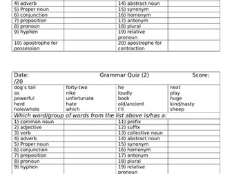 Spelling, Punctuation and Grammar Revision Quizzes