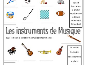 FRENCH - SPORTS, GAMES & MUSICAL INSTRUMENTS - WORKSHEETS