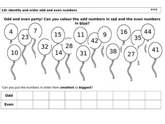 Year 1 Odd and Even worksheet