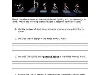 GCSE Dance Infra Set Deisgn and Lighting Differentiated Worksheet