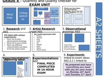 Quality and Quantity support sheets for GCSE Art