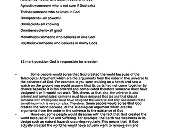 R.S Revision Booklet-Existence of God KS3