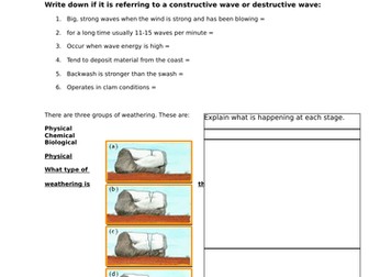 Coasts Revision/homework - Used for KS3 but can be used for KS4