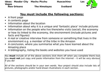 Fantastic Places Research Homework  Guidance Sheet