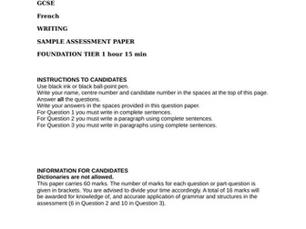 Writing sample exam paper- Eduqas-WJEC New GCSE Foundation Tier