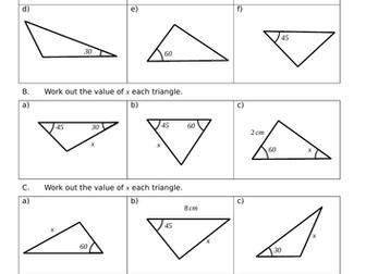 Sine rule , cosine rule including exact trig values for non-calculator