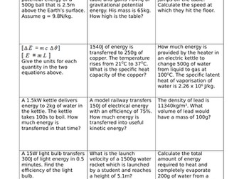 AQA Trilogy Physics - energy calculations revision race