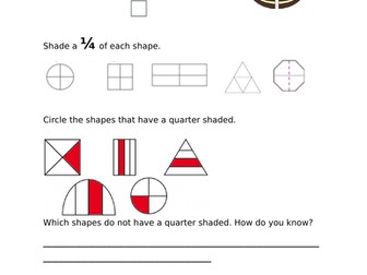 Year 2, Identifying and finding quarters, set of worksheets for 2 lessons.