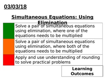 Simultaneous equations: Using Elimination (includes -ve terms)