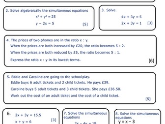 Exam questions- Simultaneous Equations