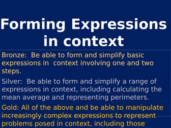 Forming Expressions - Complete Differentiated Lesson KS3 or KS4