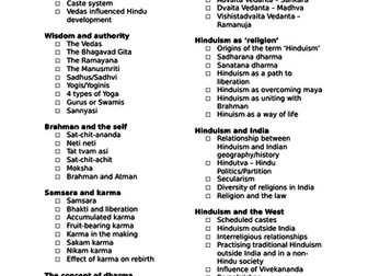 OCR A-Level Developments in Hindu thought Checklist.