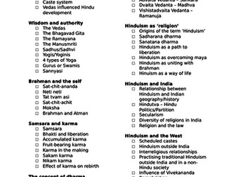 OCR A-Level Developments in Hindu thought Checklist.