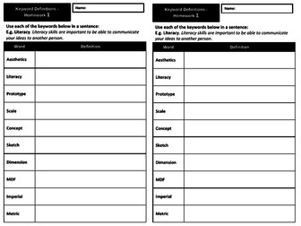 Design & Technology Keyword Tasks