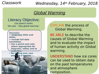 Global warming lesson full powerpoint with activities & progress checks 9Gd