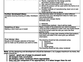 Annotation Helpsheet for GCSE Graphic Products Design Section of Folder