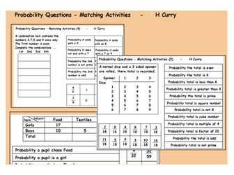 Probability Questions and Matching Activities : 2 way tables, sample space, tree and Venn diagrams