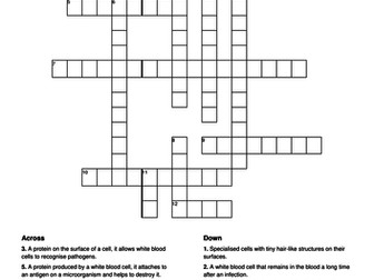 Immune system crossword puzzle KS4