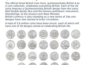 Multiple activities relating to the launch of the latest British currency release - the 10p piece