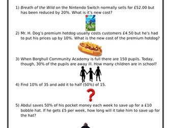 Worded Percentage Problems (Year 5)