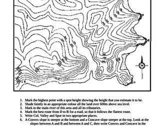 A series of Contour questions based on a complex map