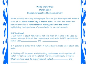 WORLD WATER DAY!(INTERACTIVE NOTEBOOK ACTIVITY) FREE