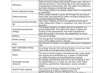 AQA Physics 9-1 Key Word Definitions