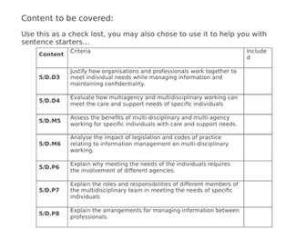 BTEC Level 3: Health & Social Unit 5 LA-D