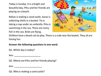 Comprehension worksheets for grade 1 ( 3 worksheets)