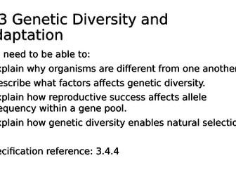 NEW AQA AS Biology 9.3 Genetic Diversity and Adaptation