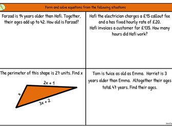 Form and solve equations questions - Free Mastery Resource