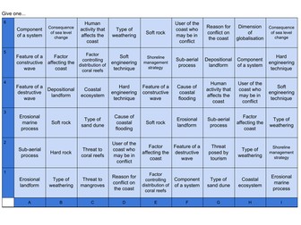 Four in a row Coasts GCSE revision game