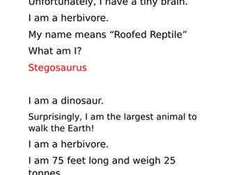 A selection of riddles for different dinosaurs