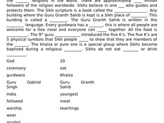 Sikhism - fill the gaps worksheet