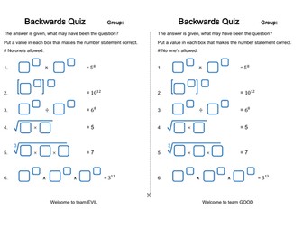 Indices Backwards Quiz