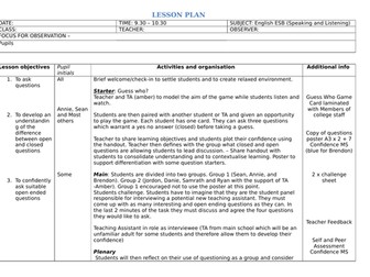 Lesson plan and resources - Questioning