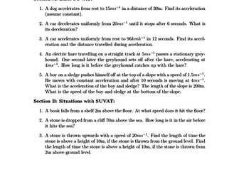 SUVAT revision worksheet (new specification)