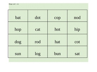 Set of 4 Phonics bingo cards for learning CVC Words Reception Year 1 or SEN