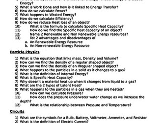 AQA Y11 Revision knowledge questions