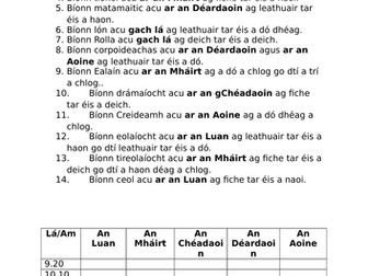 Gaeilge: Ar Scoil- An Clár Ama