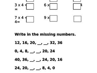 4 Times Table differentiated revision worksheet