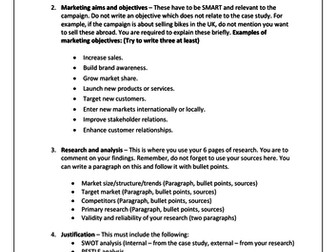 BTEC Business Unit 2 - Marketing Campaign HELP SHEET